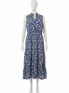 London Times Blue and White Floral Maxi Dress